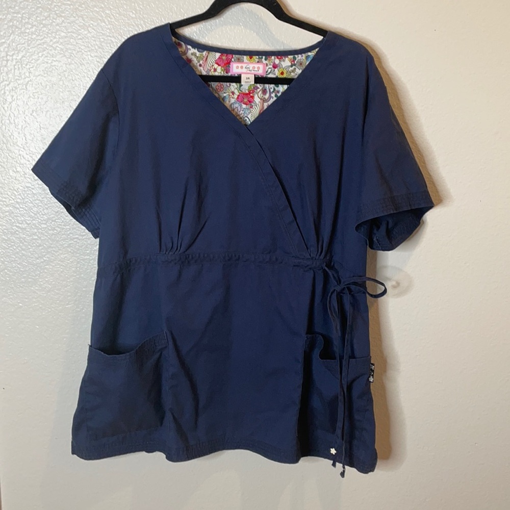 Koi Scrubs Blue Tie Top
